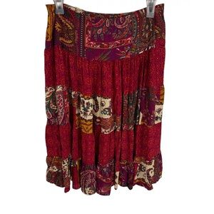 Ali Miles Boho Broomstick Floral Maxi Skirt Size 8 Tiered Pull On Elastic Waist